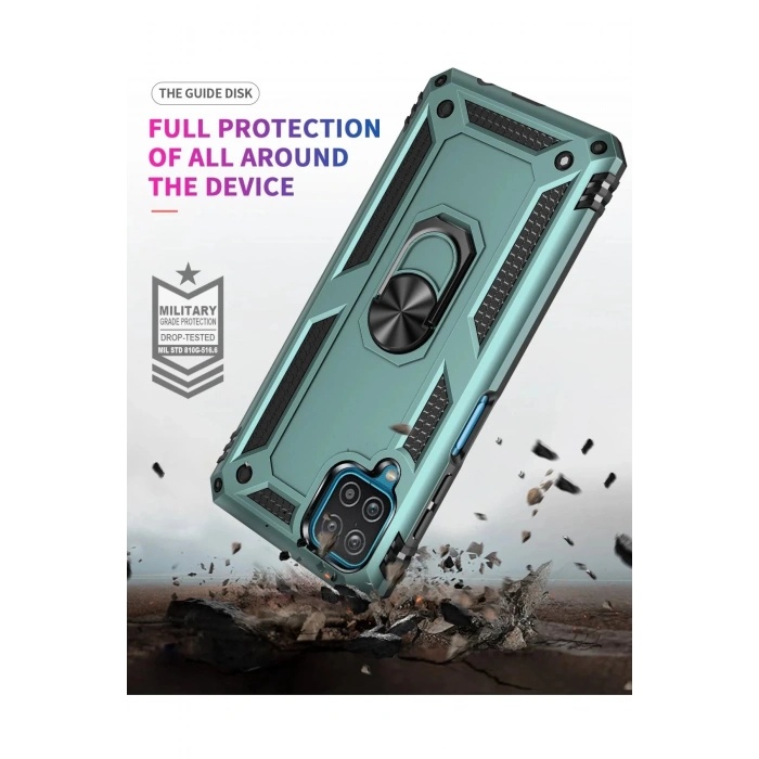 Samsung Galaxy A22 Kılıf Sofya Yüzüklü Silikon Kapak - Yeşil