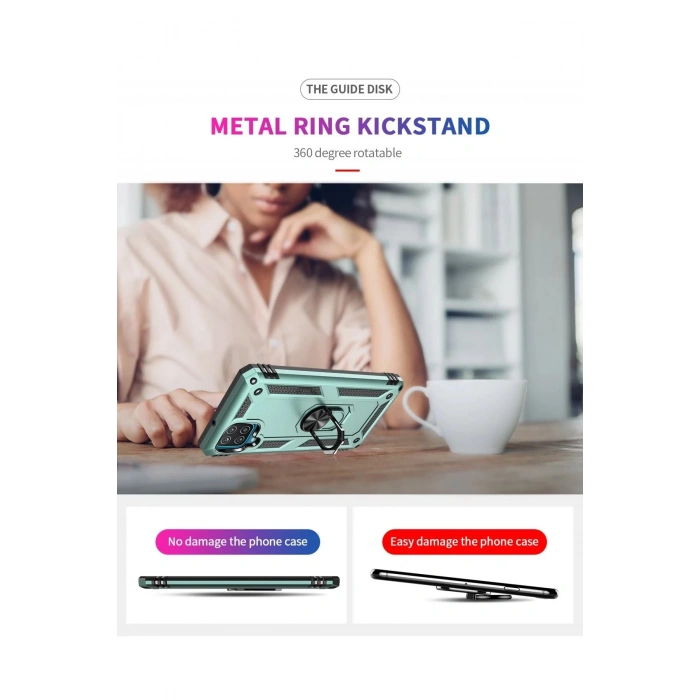 Samsung Galaxy A22 Kılıf Sofya Yüzüklü Silikon Kapak - Yeşil