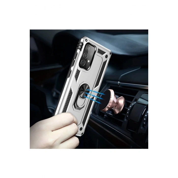 Samsung Galaxy A52 Kılıf Sofya Yüzüklü Silikon Kapak - Gümüş