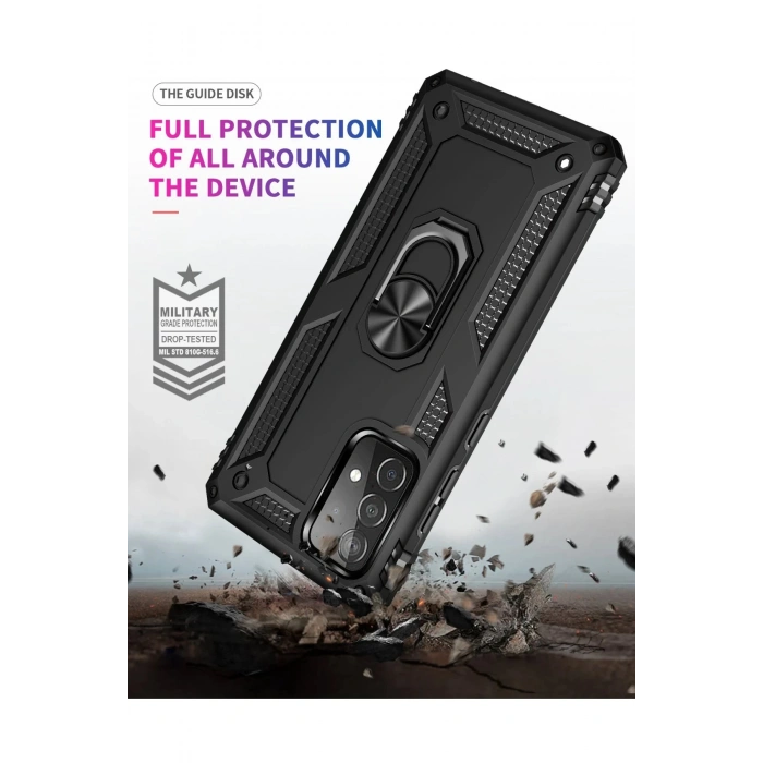 Samsung Galaxy A52 Kılıf Sofya Yüzüklü Silikon Kapak - Siyah