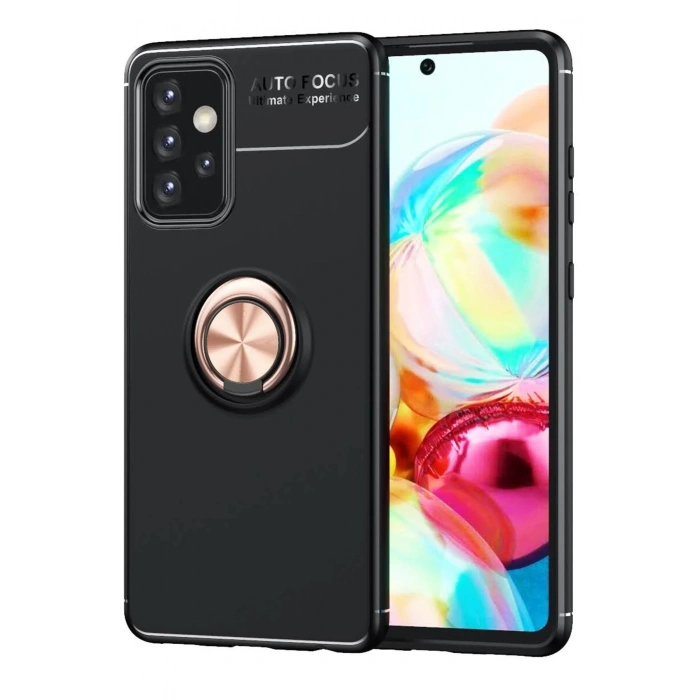Samsung Galaxy A72 Kılıf Range Yüzüklü Silikon - Siyah-Gold