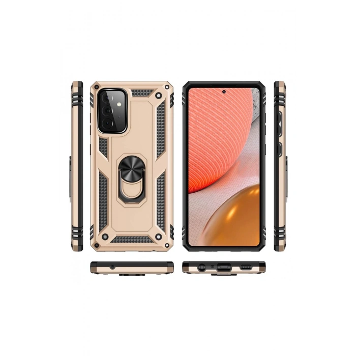 Samsung Galaxy A72 Kılıf Sofya Yüzüklü Silikon Kapak - Gold