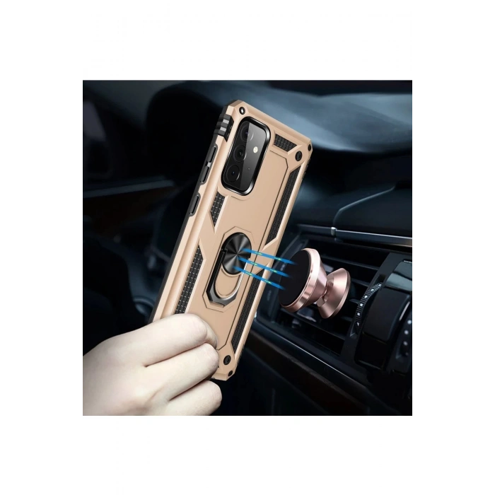 Samsung Galaxy A72 Kılıf Sofya Yüzüklü Silikon Kapak - Gold