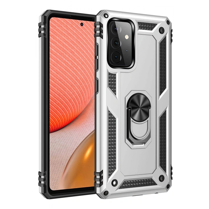 Samsung Galaxy A72 Kılıf Sofya Yüzüklü Silikon Kapak - Gümüş