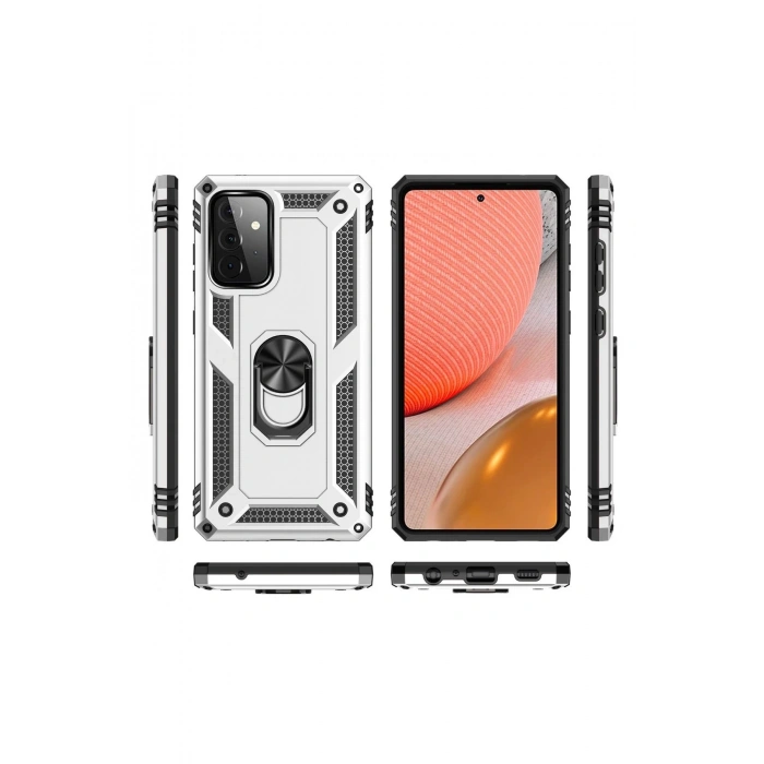 Samsung Galaxy A72 Kılıf Sofya Yüzüklü Silikon Kapak - Gümüş