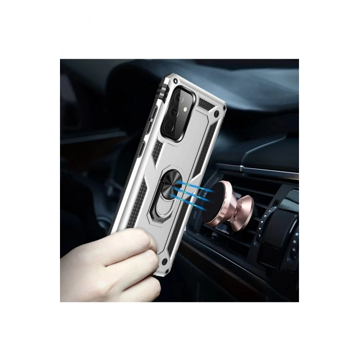 Samsung Galaxy A72 Kılıf Sofya Yüzüklü Silikon Kapak - Gümüş