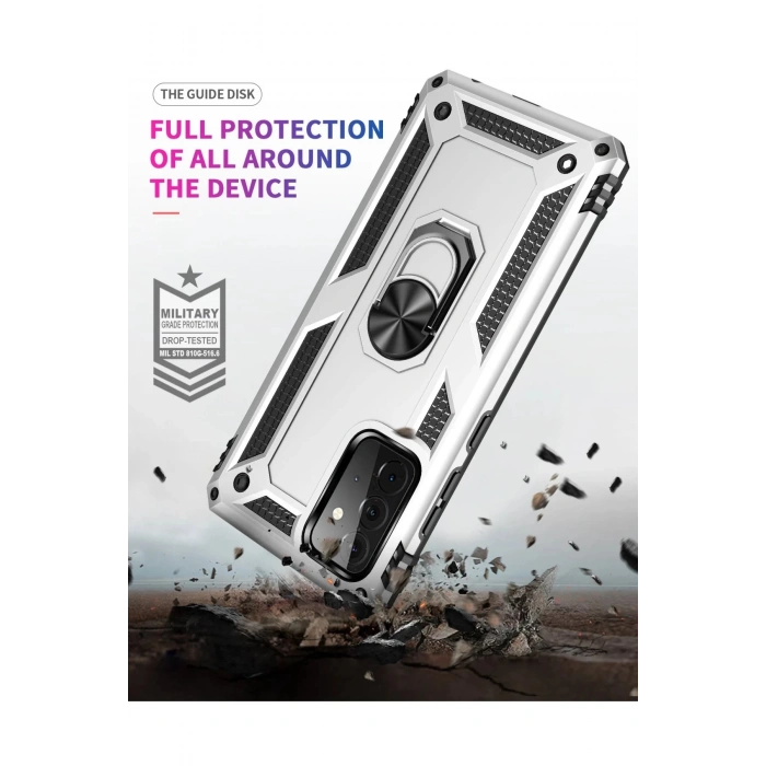 Samsung Galaxy A72 Kılıf Sofya Yüzüklü Silikon Kapak - Gümüş