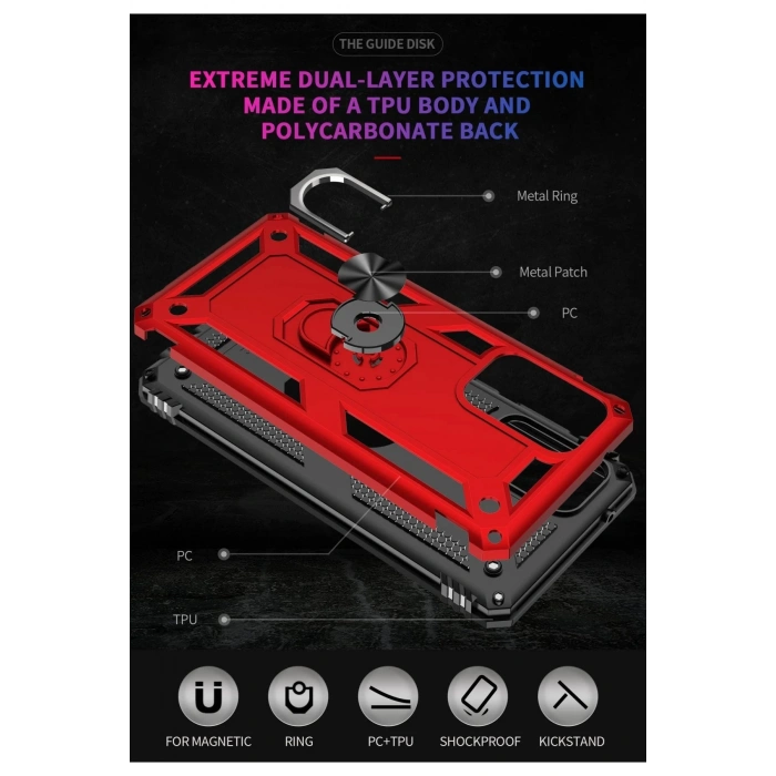 Samsung Galaxy A72 Kılıf Sofya Yüzüklü Silikon Kapak - Kırmızı