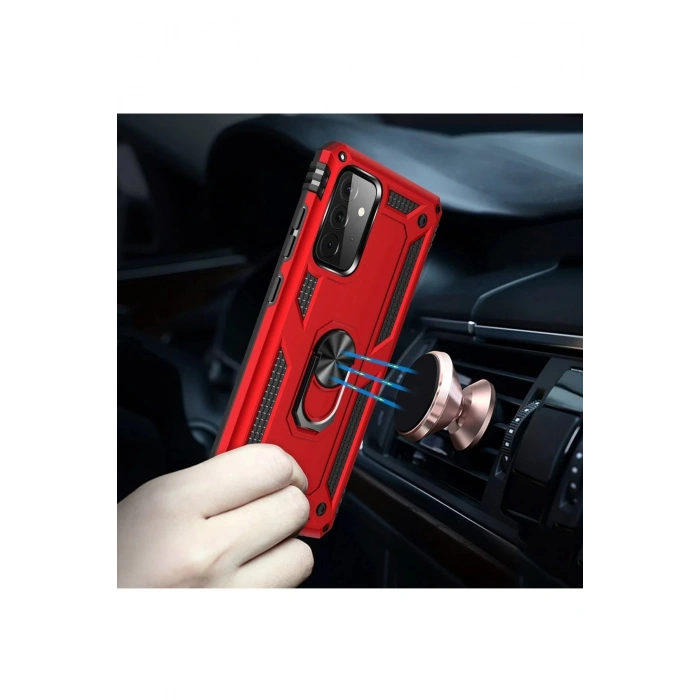 Samsung Galaxy A72 Kılıf Sofya Yüzüklü Silikon Kapak - Kırmızı