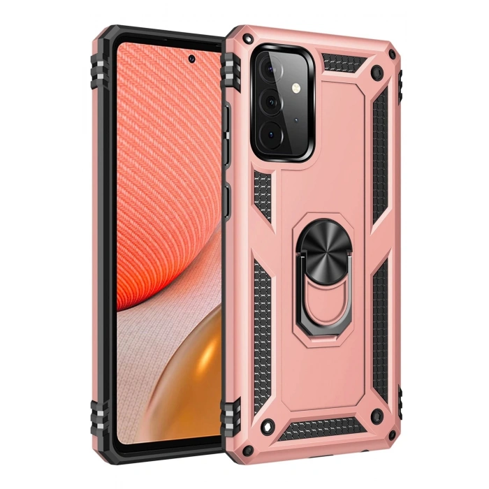 Samsung Galaxy A72 Kılıf Sofya Yüzüklü Silikon Kapak - Rose