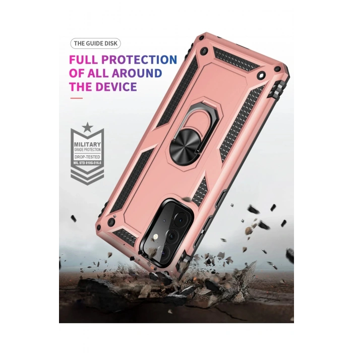 Samsung Galaxy A72 Kılıf Sofya Yüzüklü Silikon Kapak - Rose