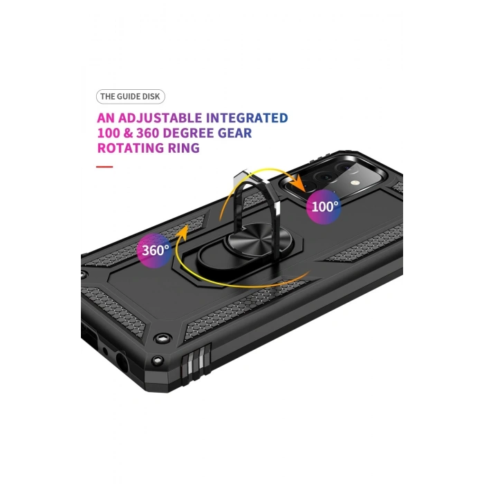 Samsung Galaxy A72 Kılıf Sofya Yüzüklü Silikon Kapak - Siyah