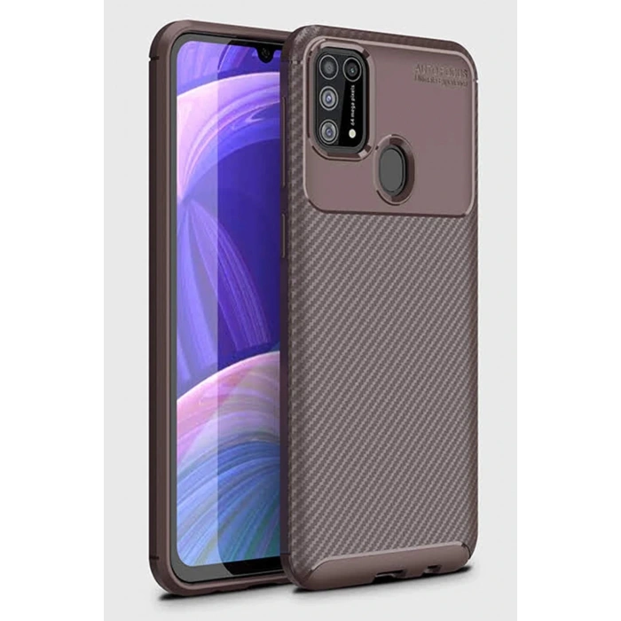 Samsung Galaxy M31 Kılıf Auto Focus Karbon Kapak - Kahverengi
