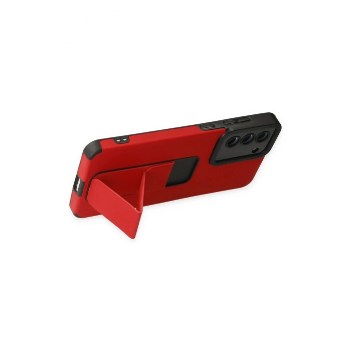 Samsung Galaxy S21 FE Kılıf Mega Standlı Silikon - Kırmızı