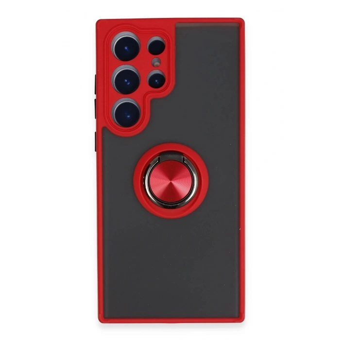 Samsung Galaxy S23 Ultra Kılıf Montreal Yüzüklü Silikon Kapak - Kırmızı