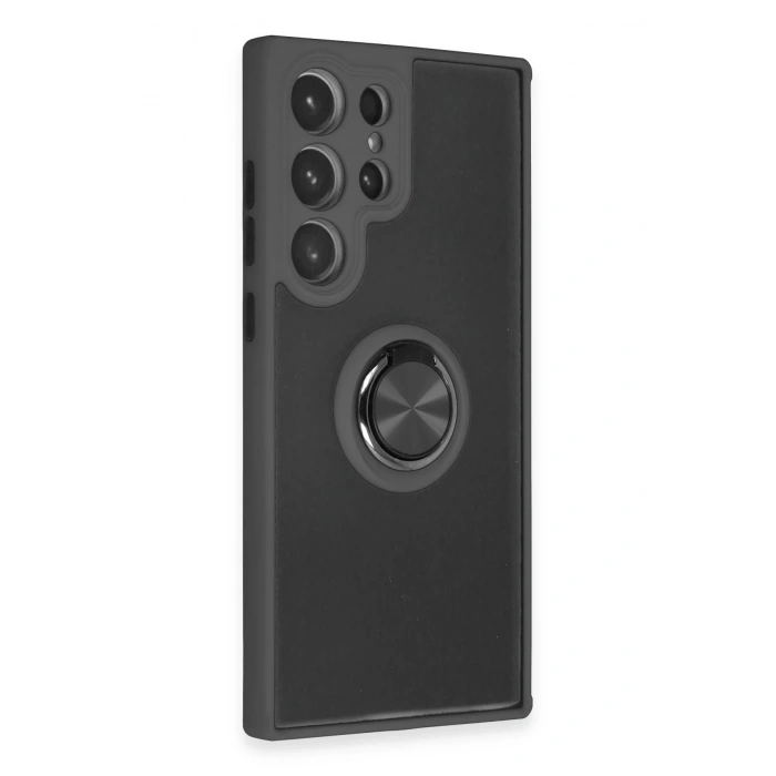 Samsung Galaxy S23 Ultra Kılıf Montreal Yüzüklü Silikon Kapak - Siyah