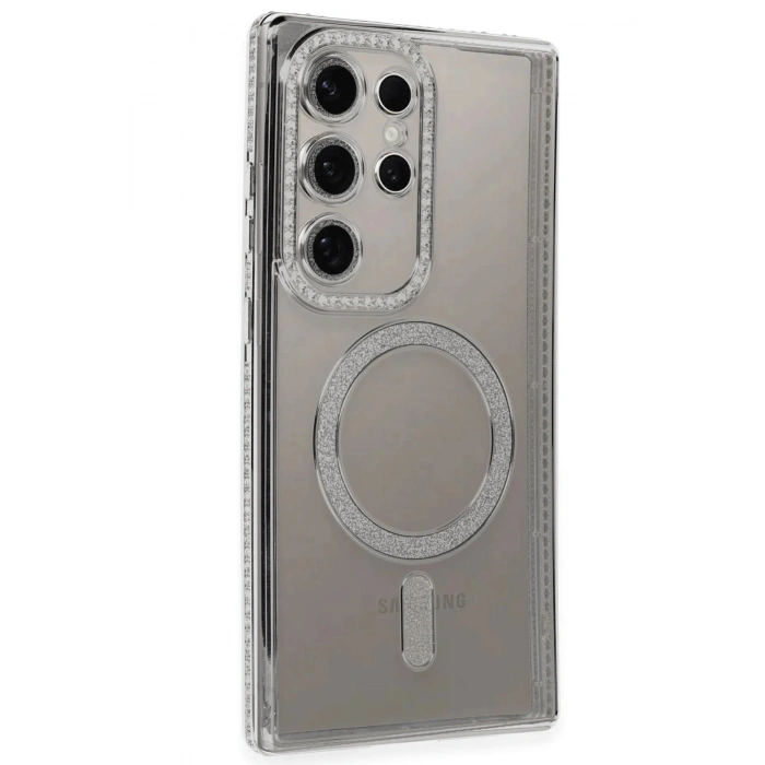 Samsung Galaxy S24 Ultra Kılıf Joke Simli Magneticsafe Kılıf - Gümüş