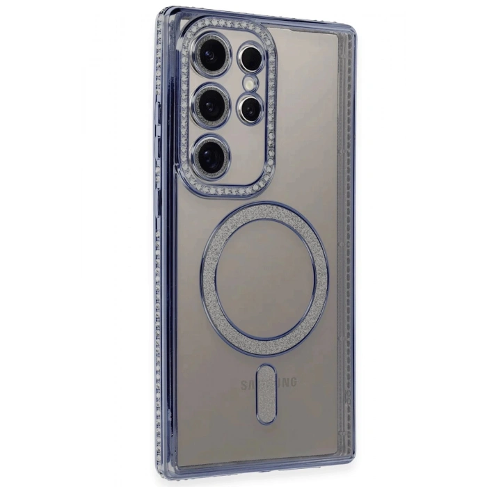 Samsung Galaxy S24 Ultra Kılıf Joke Simli Magneticsafe Kılıf - Mavi