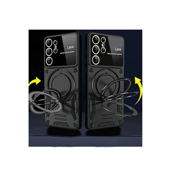 Samsung Galaxy S24 Ultra Kılıf Joy Lens Standlı Kapak - Mor