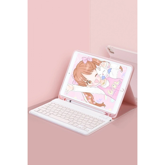 Samsung Galaxy Tab A9 Kılıf KC01 Smart Klavyeli Tablet Kılıfı - Pembe