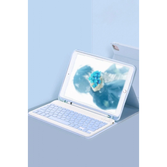 Samsung Galaxy X200 Tab A8 10.5 Kılıf KC01 Smart Klavyeli Tablet Kılıfı - Mavi