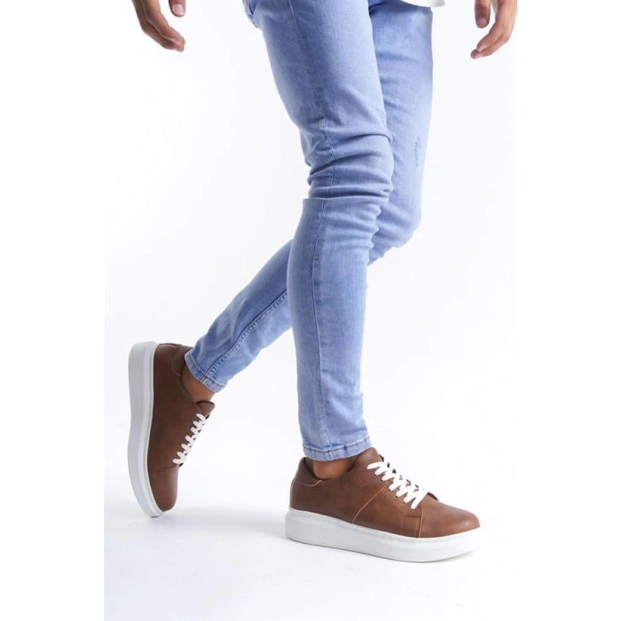 SLW151 Boost Bağcıklı Cilt Erkek Günlük Sneaker Ayakkabı CBT - Taba