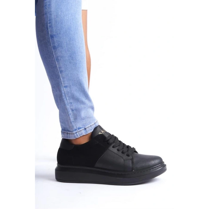 SLW151 Boost Bağcıklı Cilt Süet Erkek Günlük Sneaker Ayakkabı CSST - Siyah