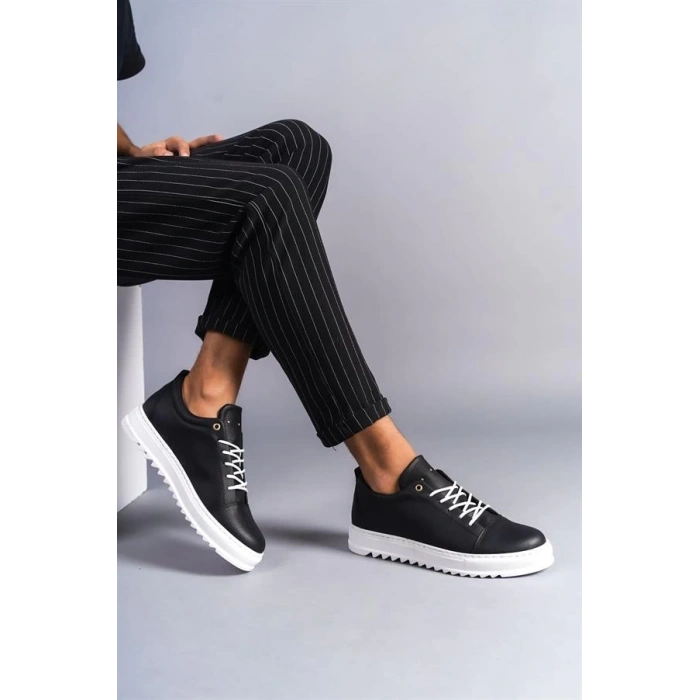 SLW152 Cool Bağcıklı Cilt Erkek Günlük Spor Klasik Ayakkabı CBT - Siyah