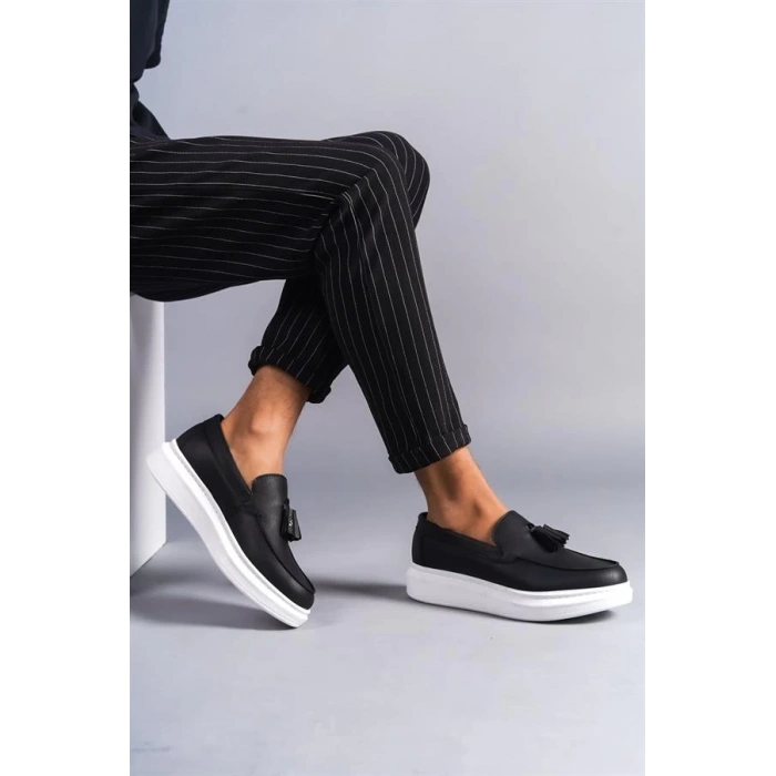 SLW154 Blaze Bağcıksız Püsküllü Cilt Erkek Günlük Spor Klasik Ayakkabı CBT - Siyah