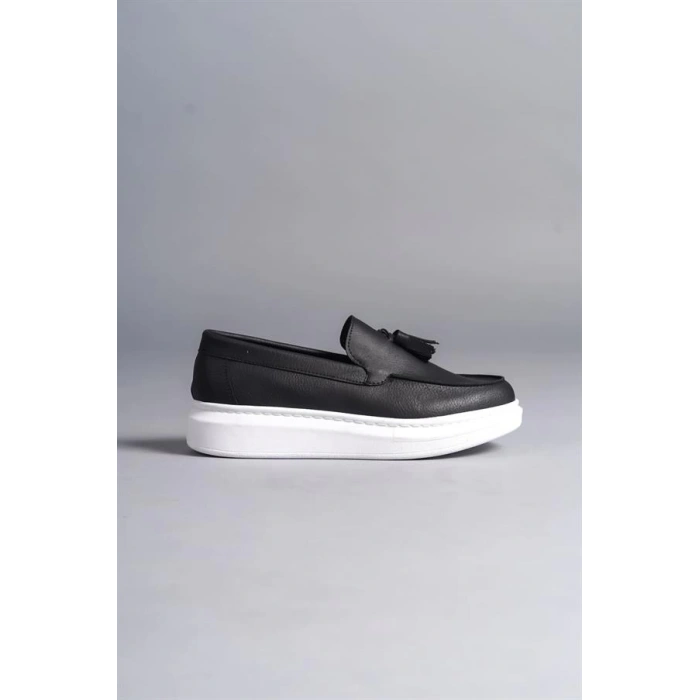 SLW154 Blaze Bağcıksız Püsküllü Cilt Erkek Günlük Spor Klasik Ayakkabı CBT - Siyah