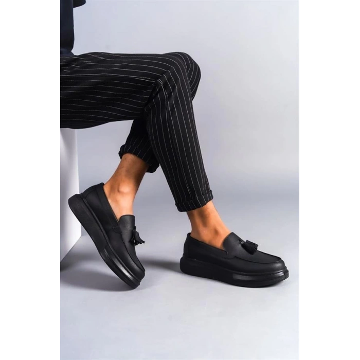 SLW154 Blaze Bağcıksız Püsküllü Cilt Erkek Günlük Spor Klasik Ayakkabı CST - Siyah