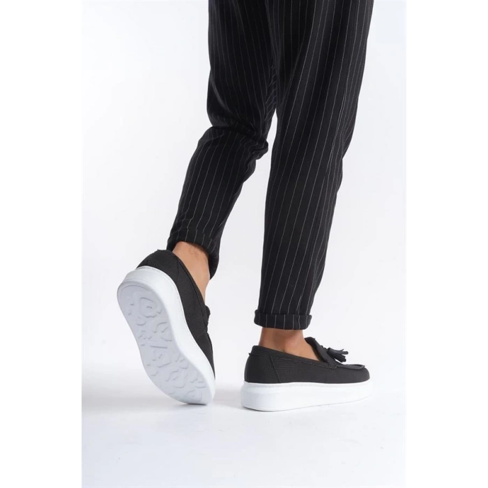 SLW154 Blaze Bağcıksız Püsküllü Keten Erkek Günlük Spor Klasik Ayakkabı KBT - Siyah