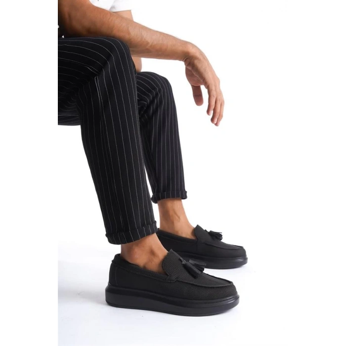 SLW154 Blaze Bağcıksız Püsküllü Keten Erkek Günlük Spor Klasik Ayakkabı KST - Siyah