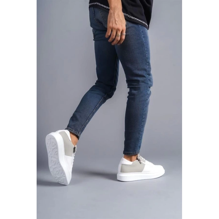 SLW155 Warrior Bağcıklı ve Fermuarlı Cilt Süet Erkek Günlük Sneaker Ayakkabı CSBT - Beyaz/Gri