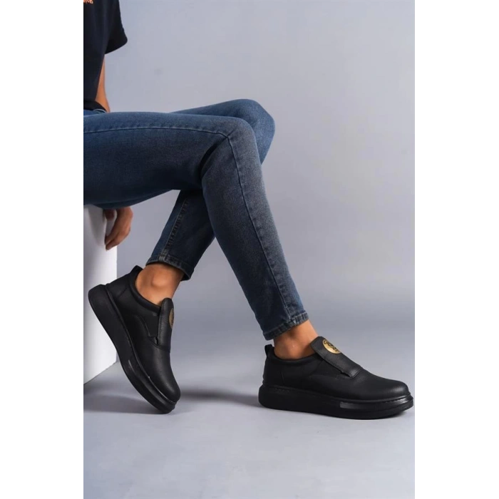 SLW161 Hippo Bağcıksız Cilt Erkek Günlük Sneaker Ayakkabı CST - Siyah