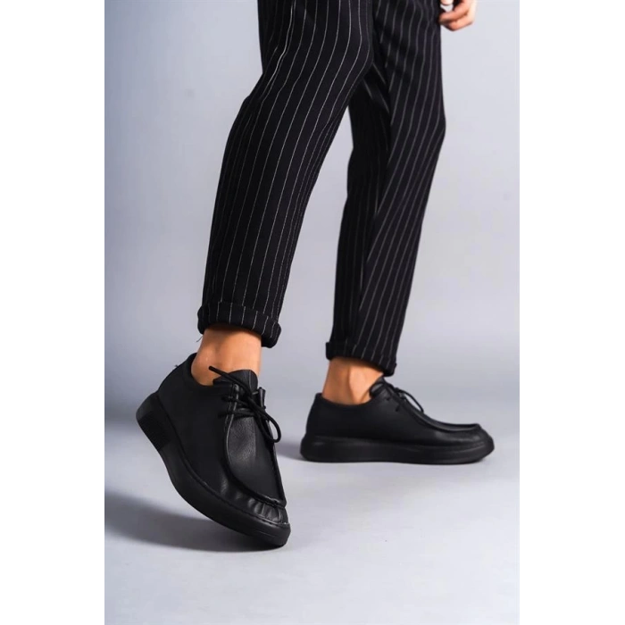 SLW170 Tornado Bağcıklı Cilt Erkek Günlük Spor Klasik Ayakkabı CST - Siyah