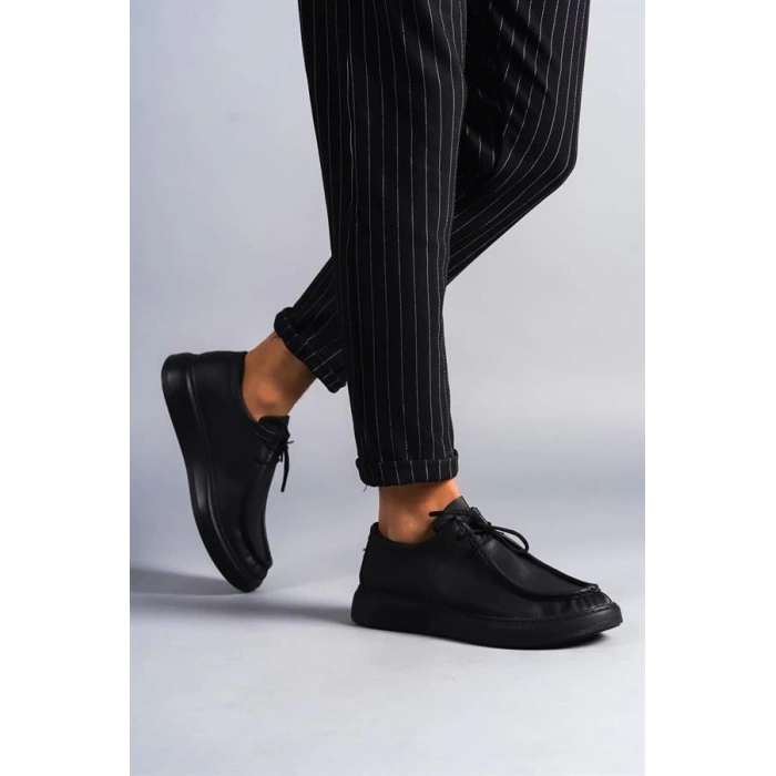 SLW170 Tornado Bağcıklı Cilt Erkek Günlük Spor Klasik Ayakkabı CST - Siyah