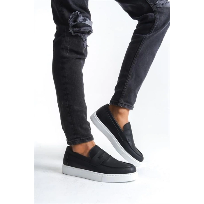 SLW180 Estilo X Bağcıksız Cilt Erkek Günlük Spor Klasik Ayakkabı CBT - Siyah