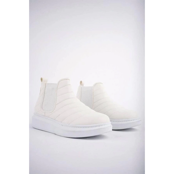 SLW205 Boston Bağcıksız Cilt Erkek Spor Bot BT - Beyaz