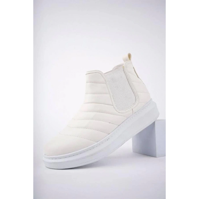 SLW205 Boston Bağcıksız Cilt Erkek Spor Bot BT - Beyaz