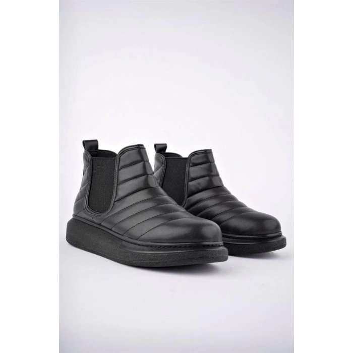 SLW205 Boston Bağcıksız Cilt Erkek Spor Bot ST - Siyah