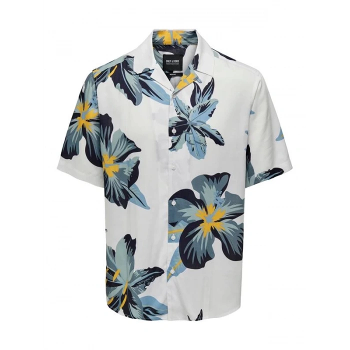 Tropikal Desen Apaş Yaka Regular Erkek Gömlek