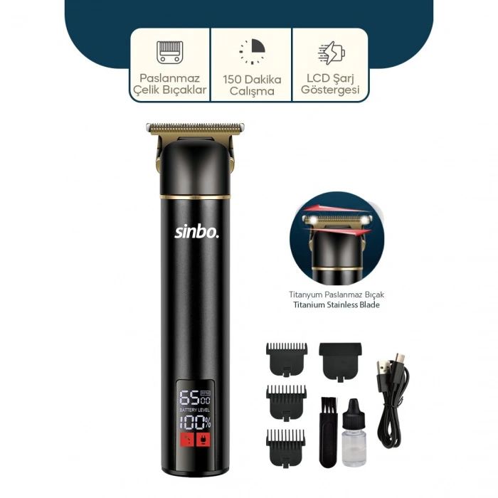 Usb Şarjlı - Lcd Göstergeli Saç - Sakal Kesme Traş Makinesi Alüminyum Alaşımlı Gövde Shc-1907