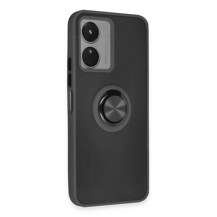 Vivo Y16 Kılıf Montreal Yüzüklü Silikon Kapak - Siyah