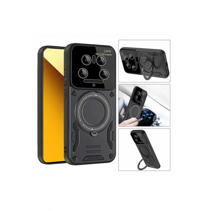 Xiaomi Mi 14 Ultra Kılıf Joy Lens Standlı Kapak - Koyu Yeşil