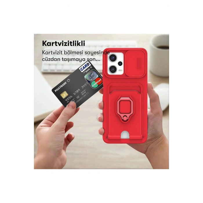 Xiaomi Poco X5 5G Kılıf Zuma Kartvizitli Yüzüklü Silikon - Kırmızı