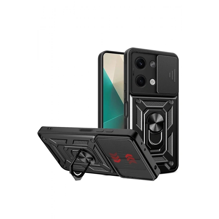 Xiaomi Poco X6 Kılıf Pars Lens Yüzüklü Silikon - Siyah