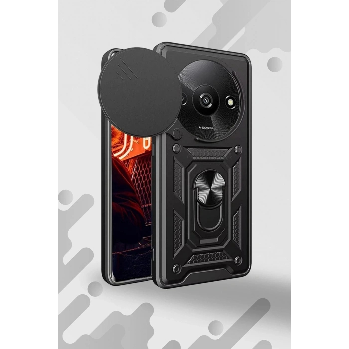 Xiaomi Redmi A3 4G Kılıf Pars Lens Yüzüklü Silikon - Kırmızı