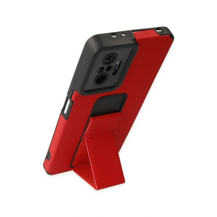 Xiaomi Redmi Note 10 Pro Kılıf Mega Standlı Silikon - Kırmızı