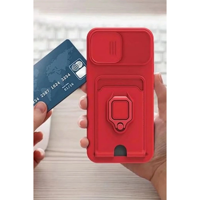 Xiaomi Redmi Note 13 Pro 5G Kılıf Zuma Kartvizitli Yüzüklü Silikon - Kırmızı